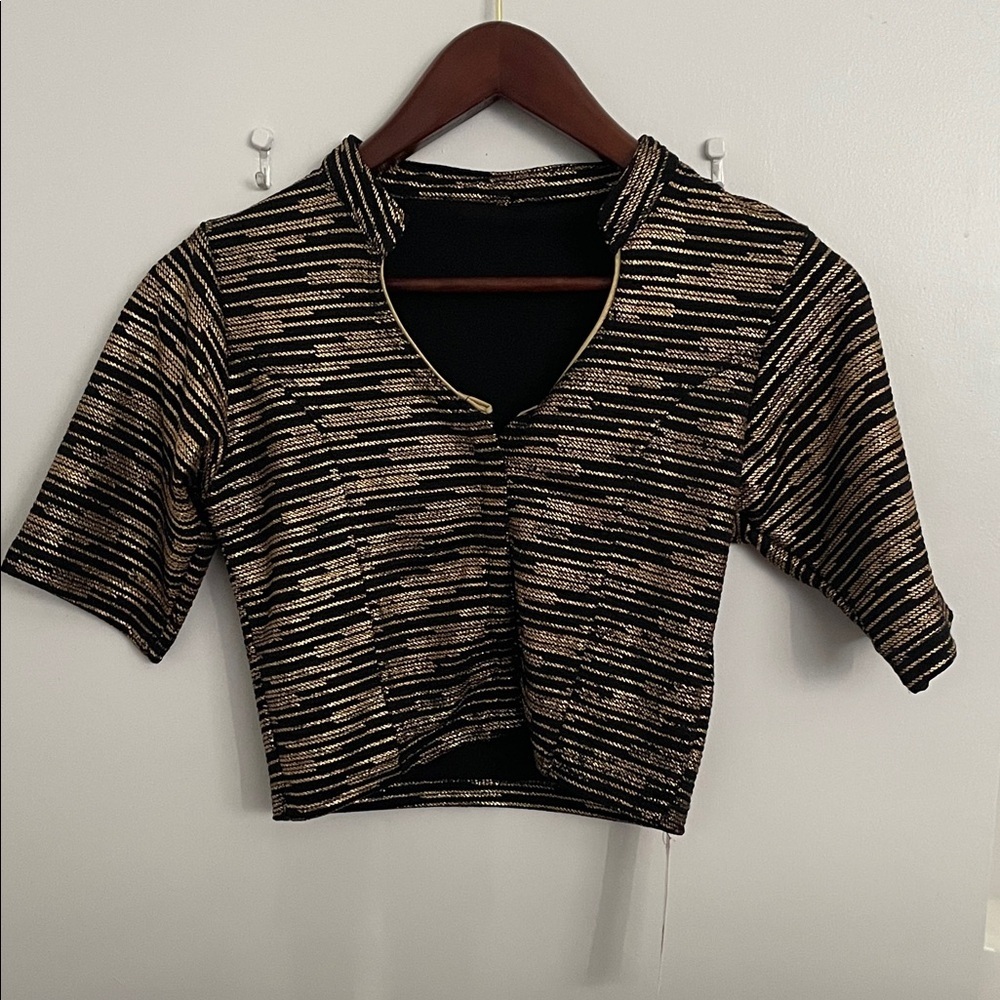 Indian saree blouse Black and Gold Striped Women's Top size XL